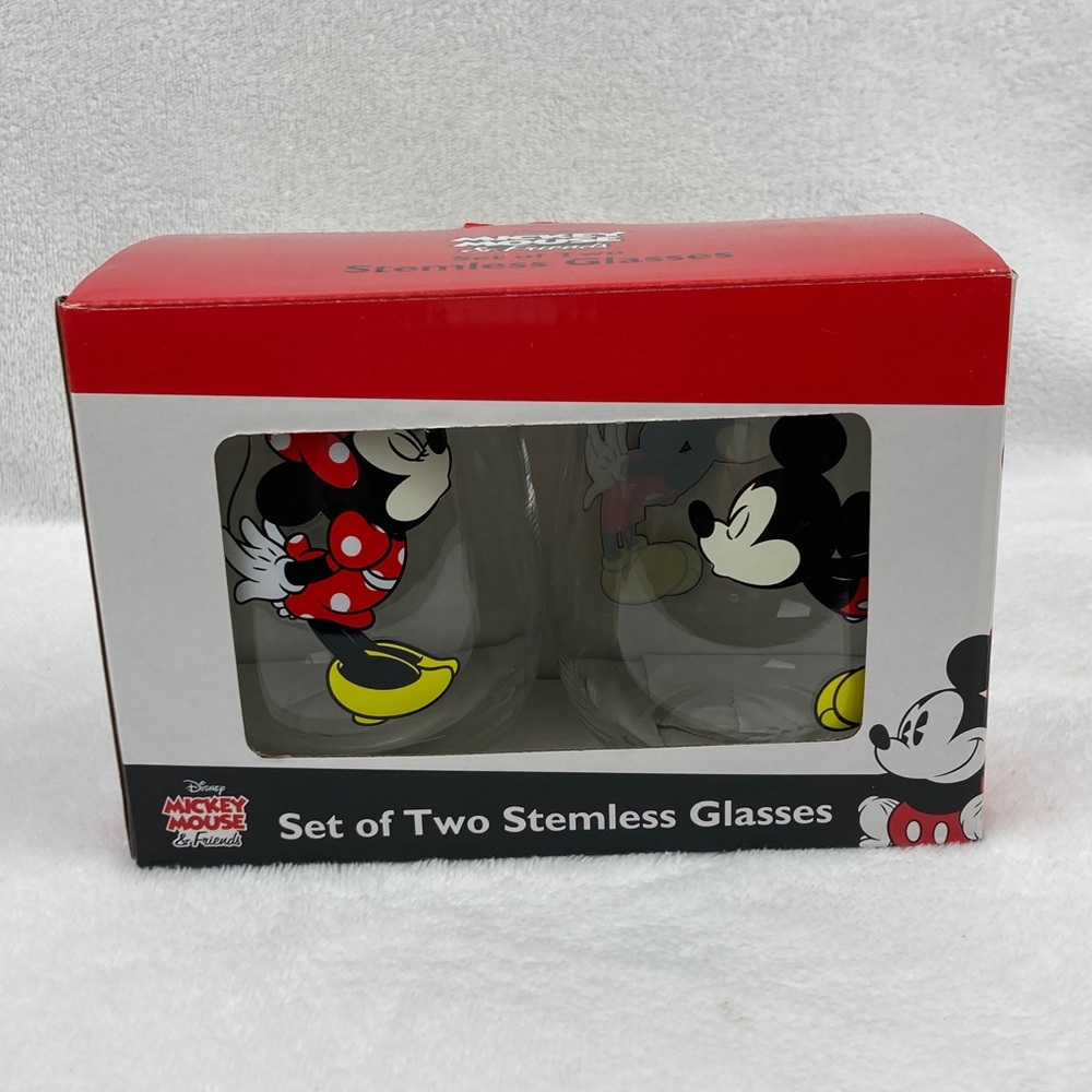 Disney Jerry Leigh Mickey and Minnie Stemless Glasses Set - New in Box